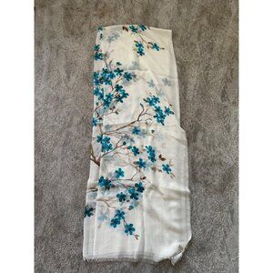 Begg Cashmere Scarf/ Shawl Blue Floral Design 100% Cashmere Lightweight Soft